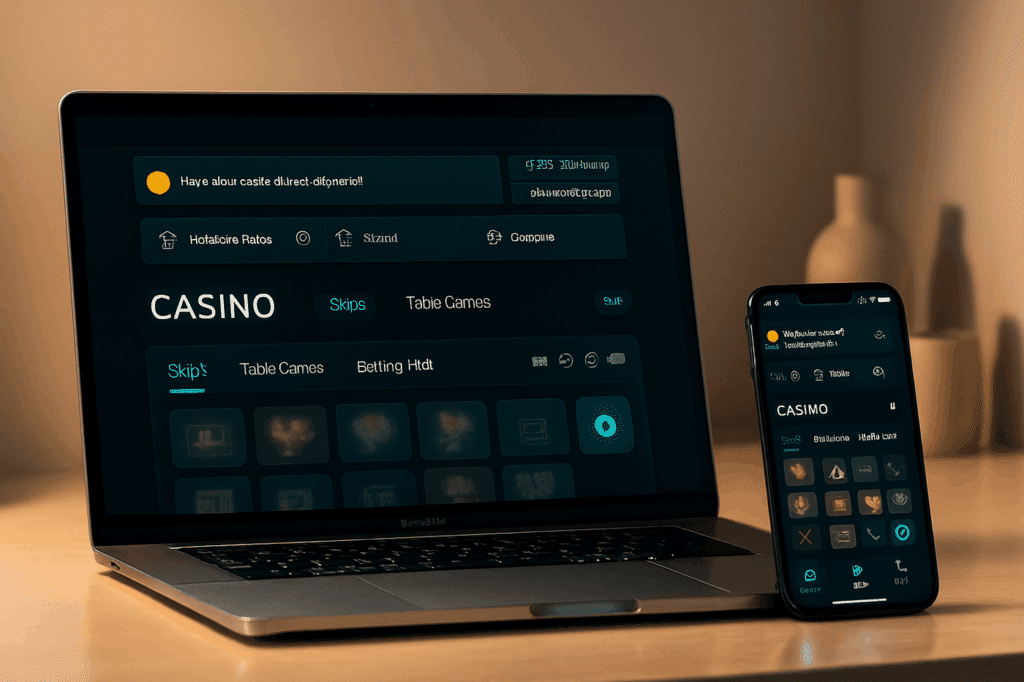 Buffalo Casino 2025 dashboard on laptop and phone showing clean navigation, bonuses, and same-day crypto payout highlights.
